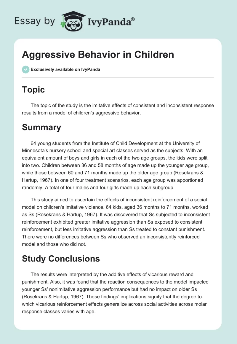 Aggressive Behavior in Children. Page 1