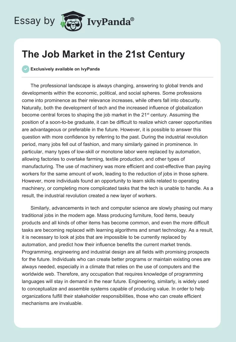 The Job Market in the 21st Century. Page 1