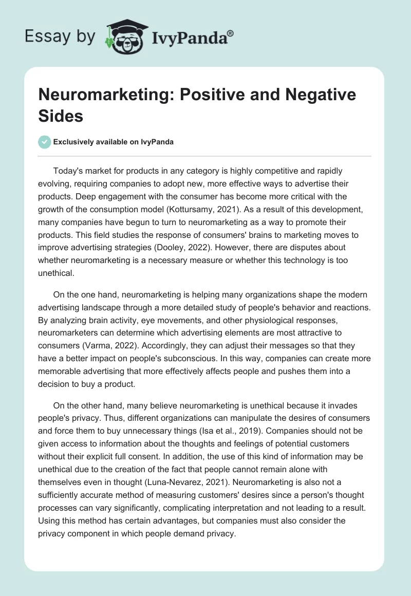 Neuromarketing: Positive and Negative Sides. Page 1