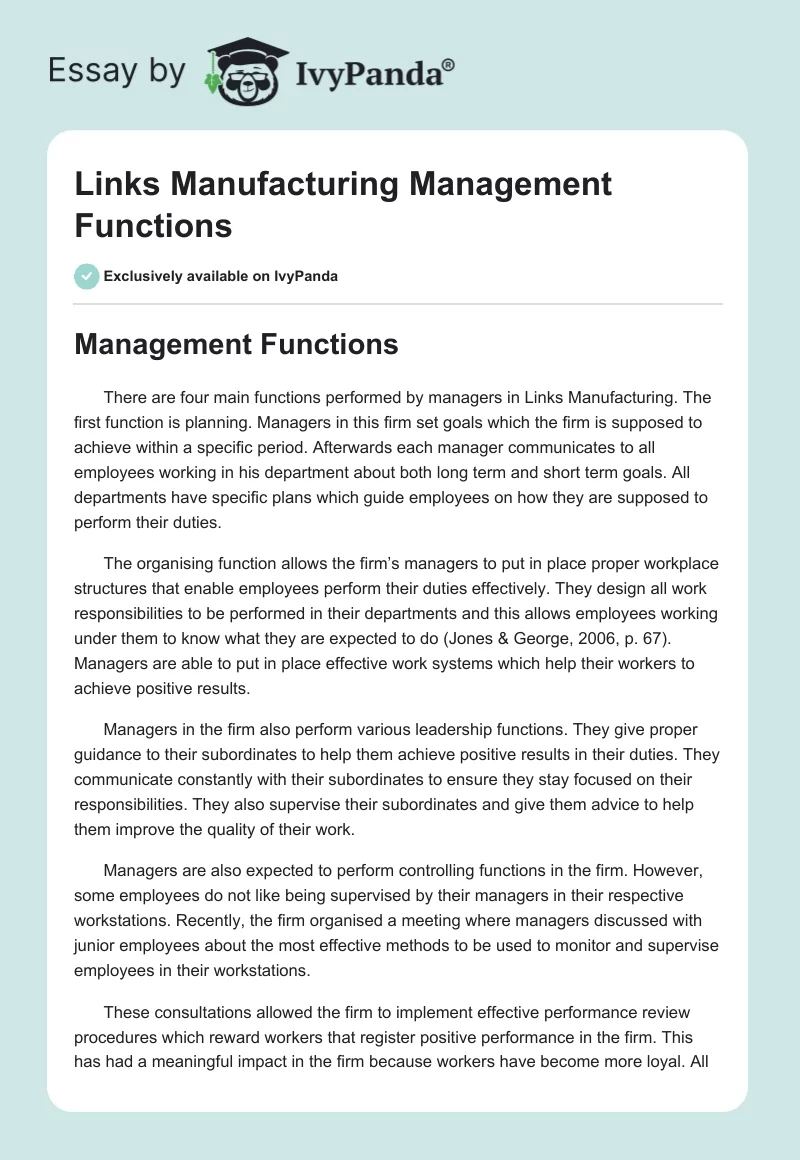 Links Manufacturing Management Functions. Page 1