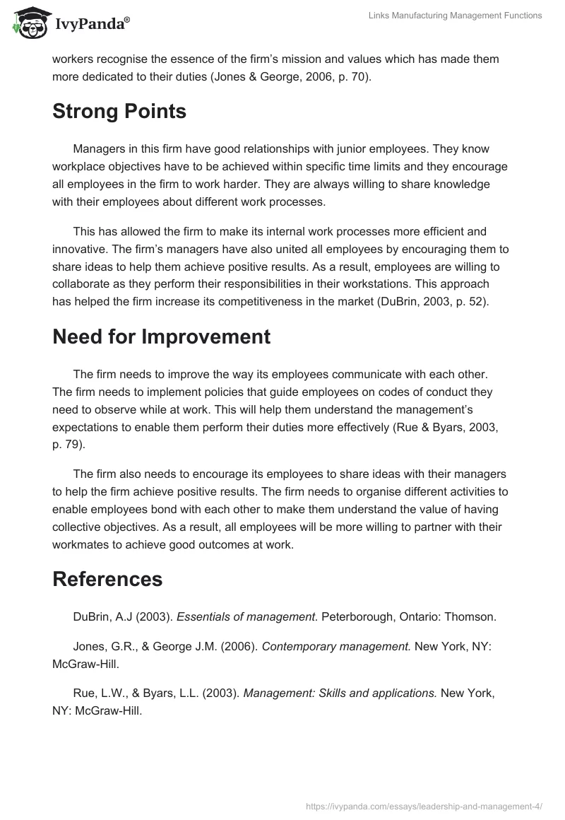 Links Manufacturing Management Functions. Page 2