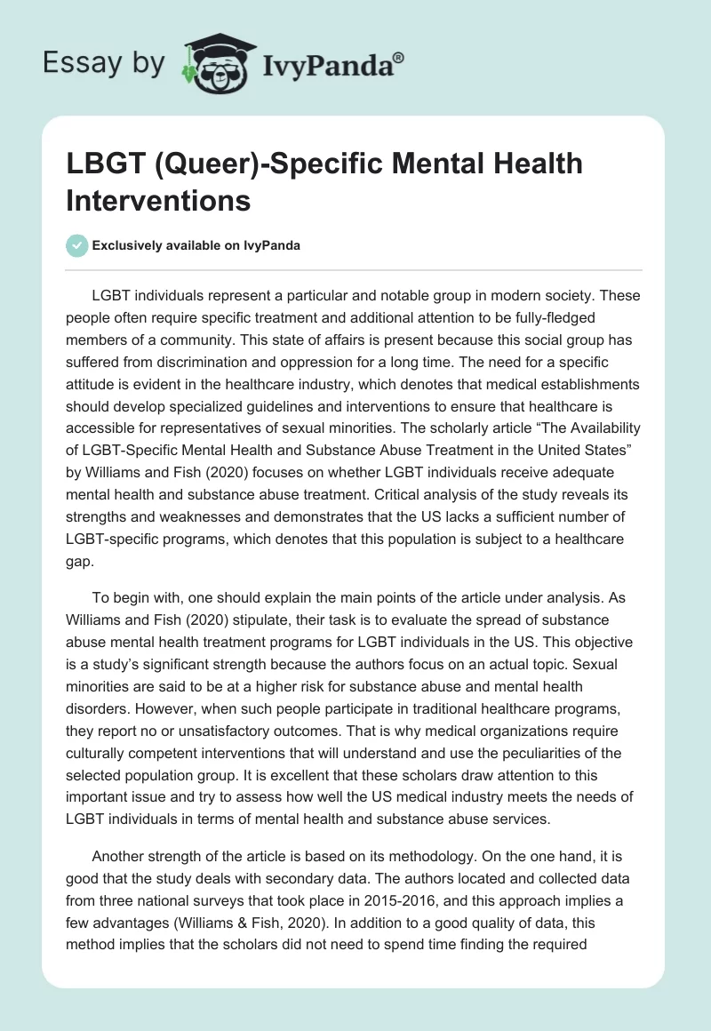LBGT (Queer)-Specific Mental Health Interventions. Page 1
