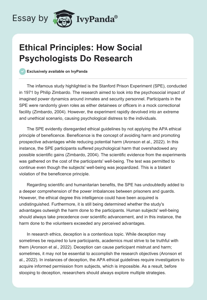 Ethical Principles: How Social Psychologists Do Research. Page 1