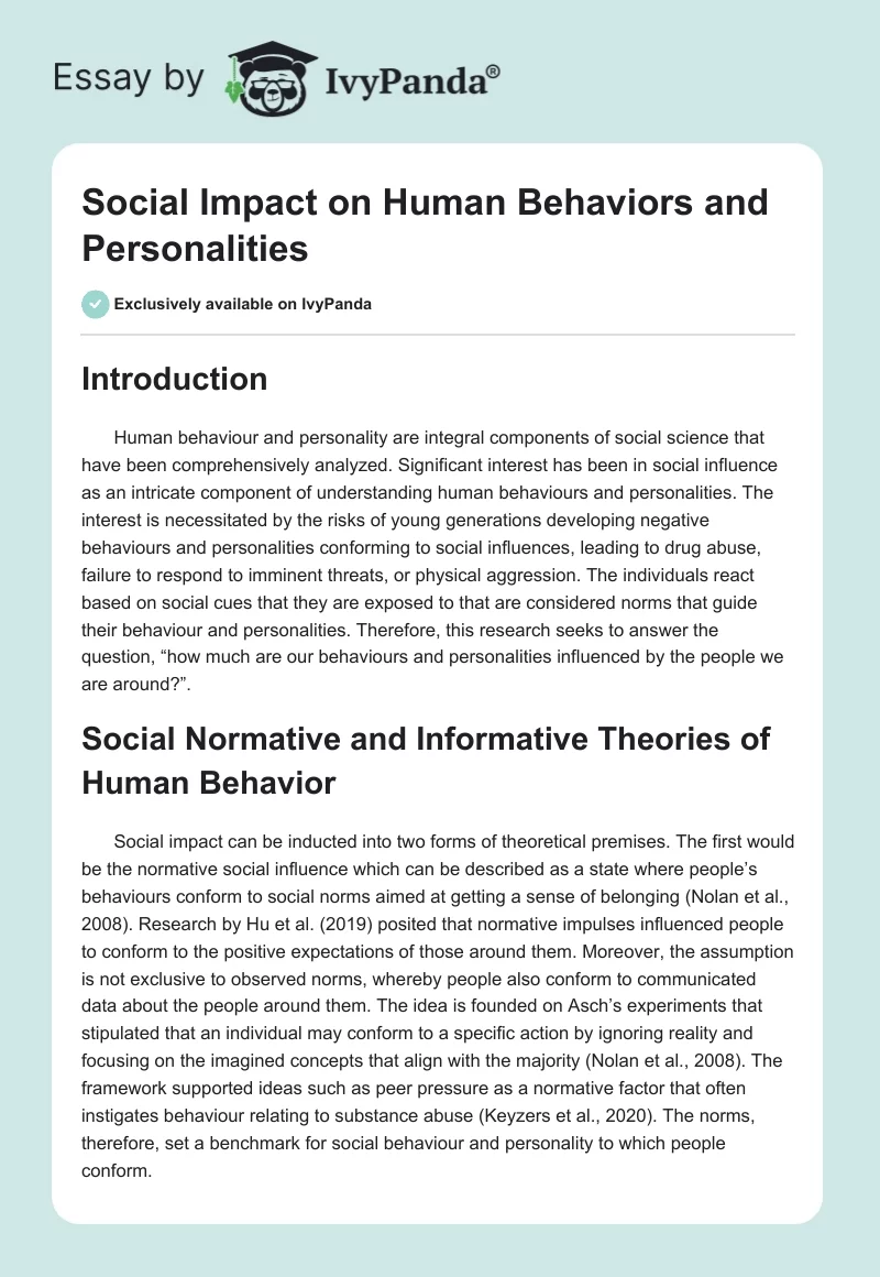 Social Impact on Human Behaviors and Personalities. Page 1