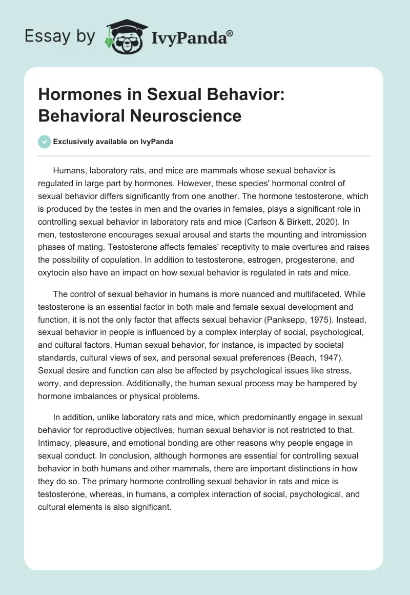 Hormones in Sexual Behavior: Behavioral Neuroscience. Page 1