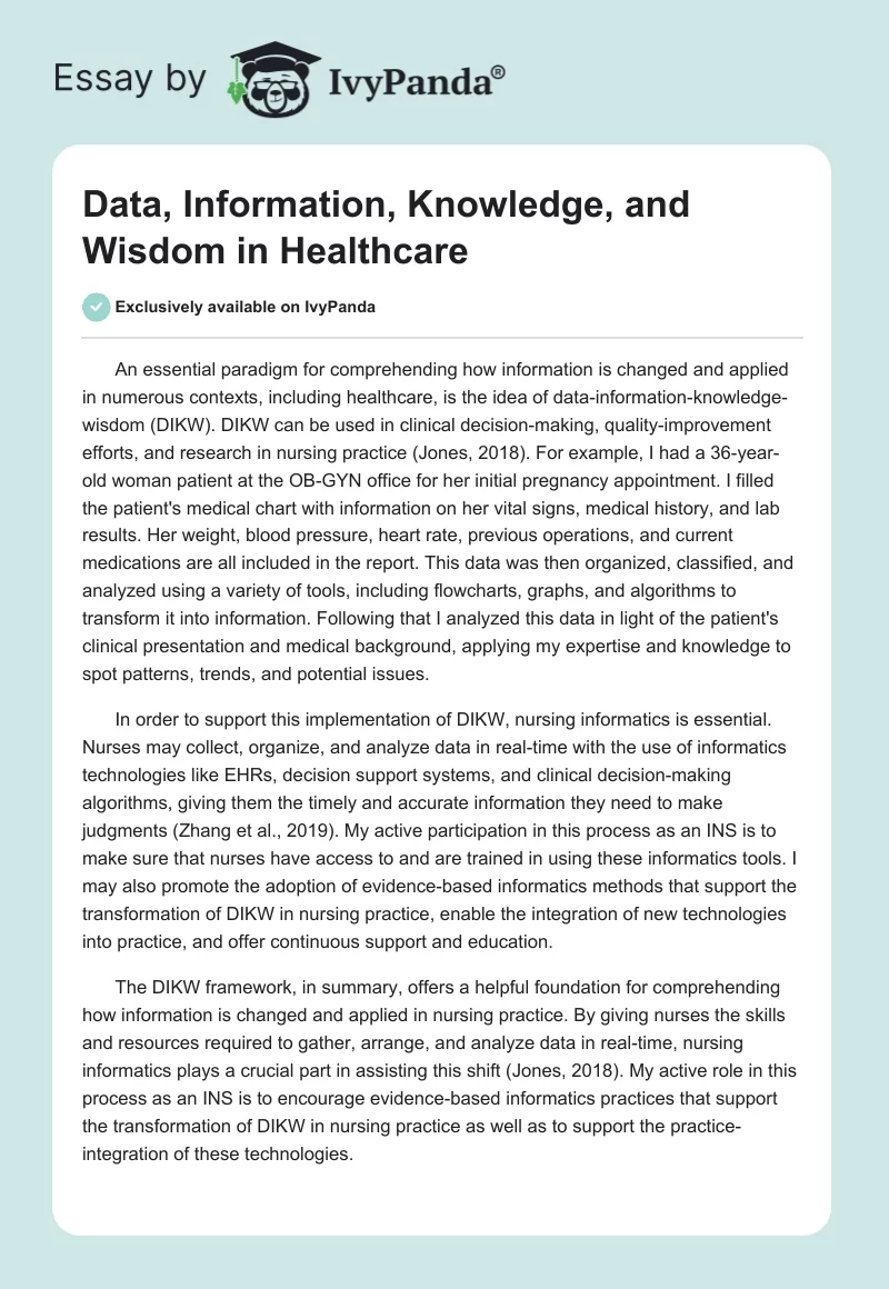 Data, Information, Knowledge, and Wisdom in Healthcare. Page 1