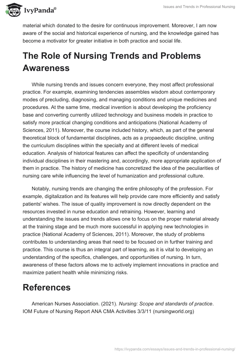 Issues and Trends in Professional Nursing. Page 2
