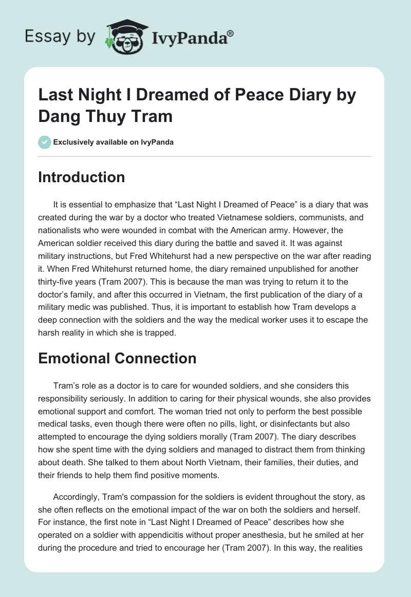 "Last Night I Dreamed of Peace" Diary by Dang Thuy Tram. Page 1
