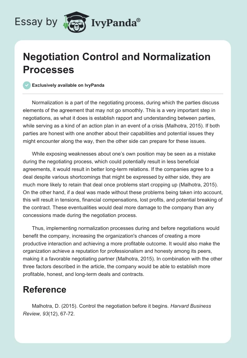 Negotiation Control and Normalization Processes. Page 1