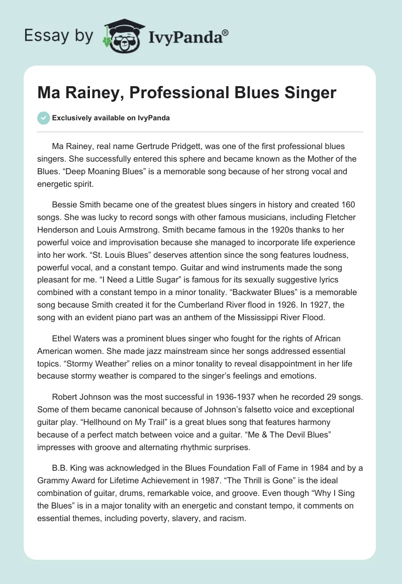 Ma Rainey, Professional Blues Singer. Page 1