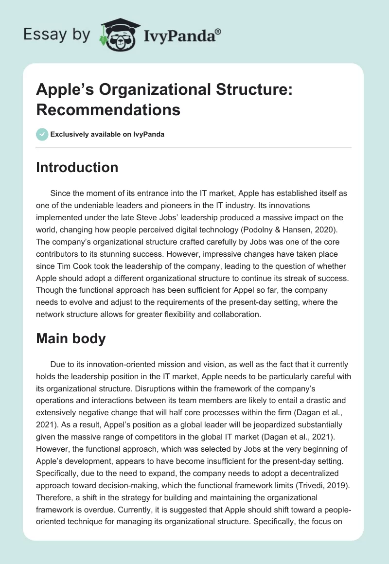 Apple’s Organizational Structure: Recommendations. Page 1