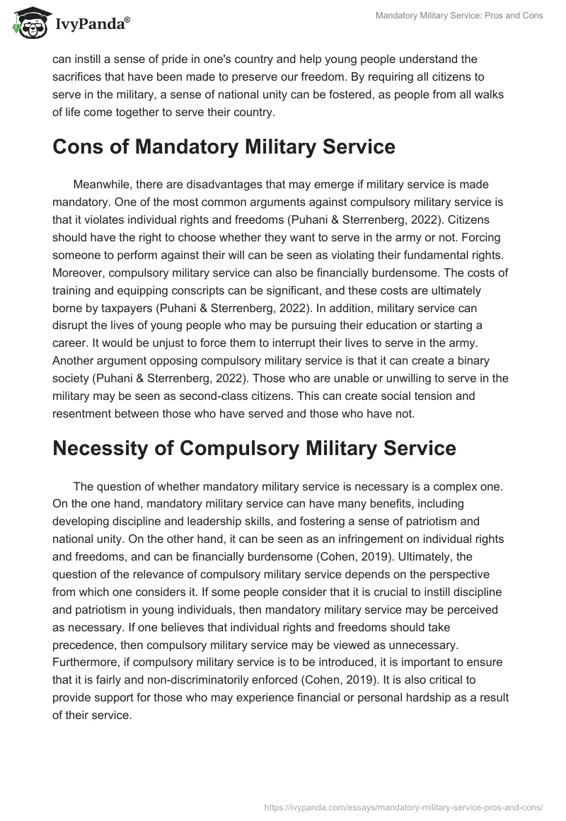 Mandatory Military Service: Pros and Cons. Page 2
