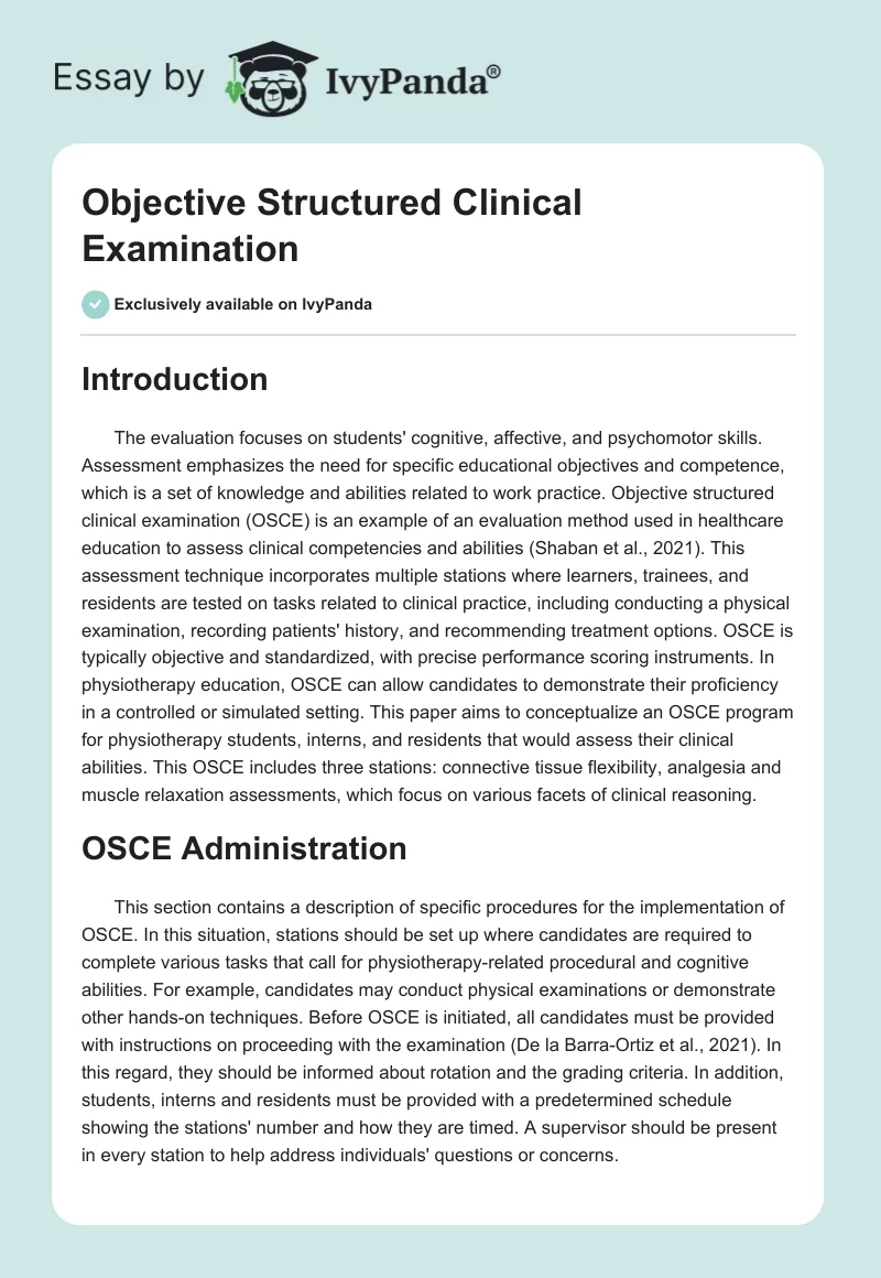 Objective Structured Clinical Examination. Page 1
