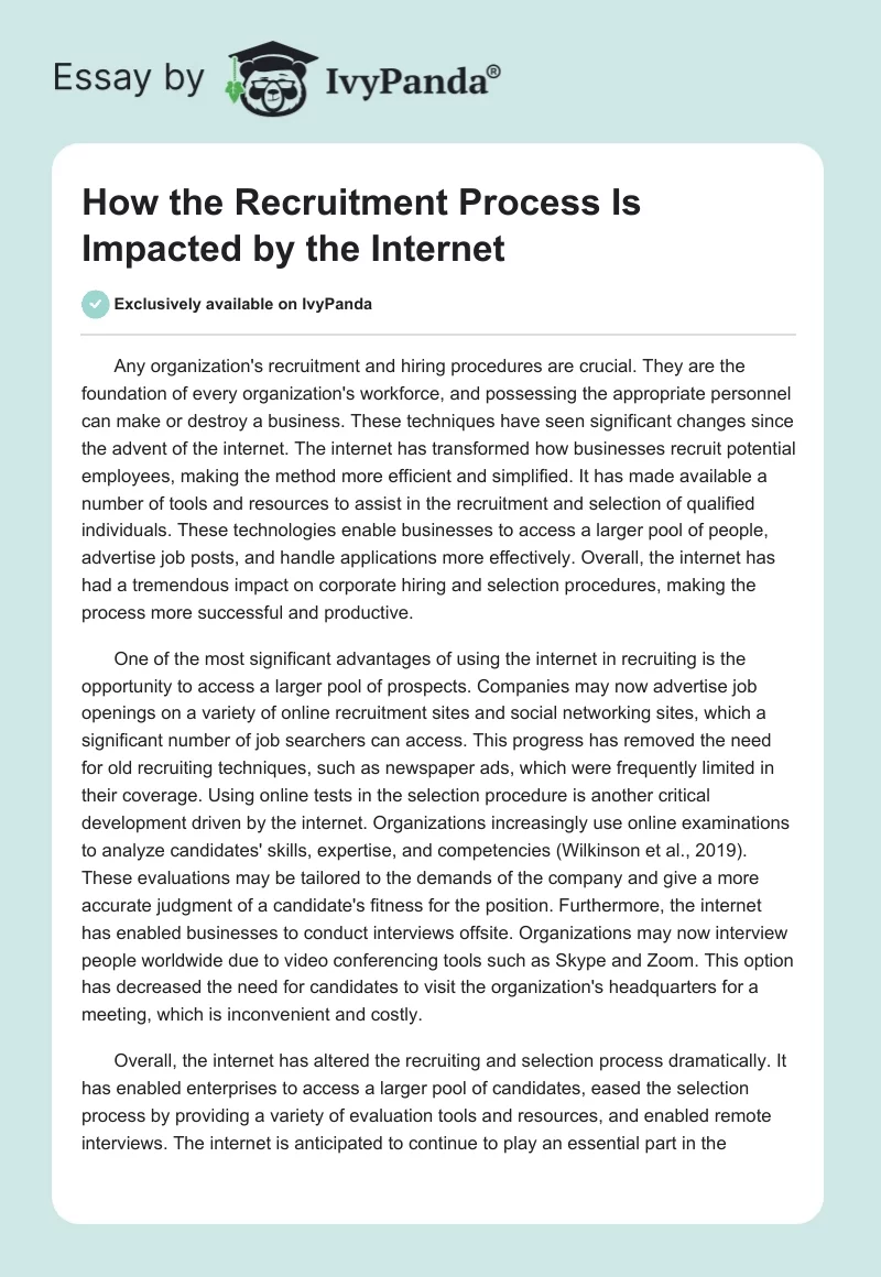 How the Recruitment Process Is Impacted by the Internet. Page 1