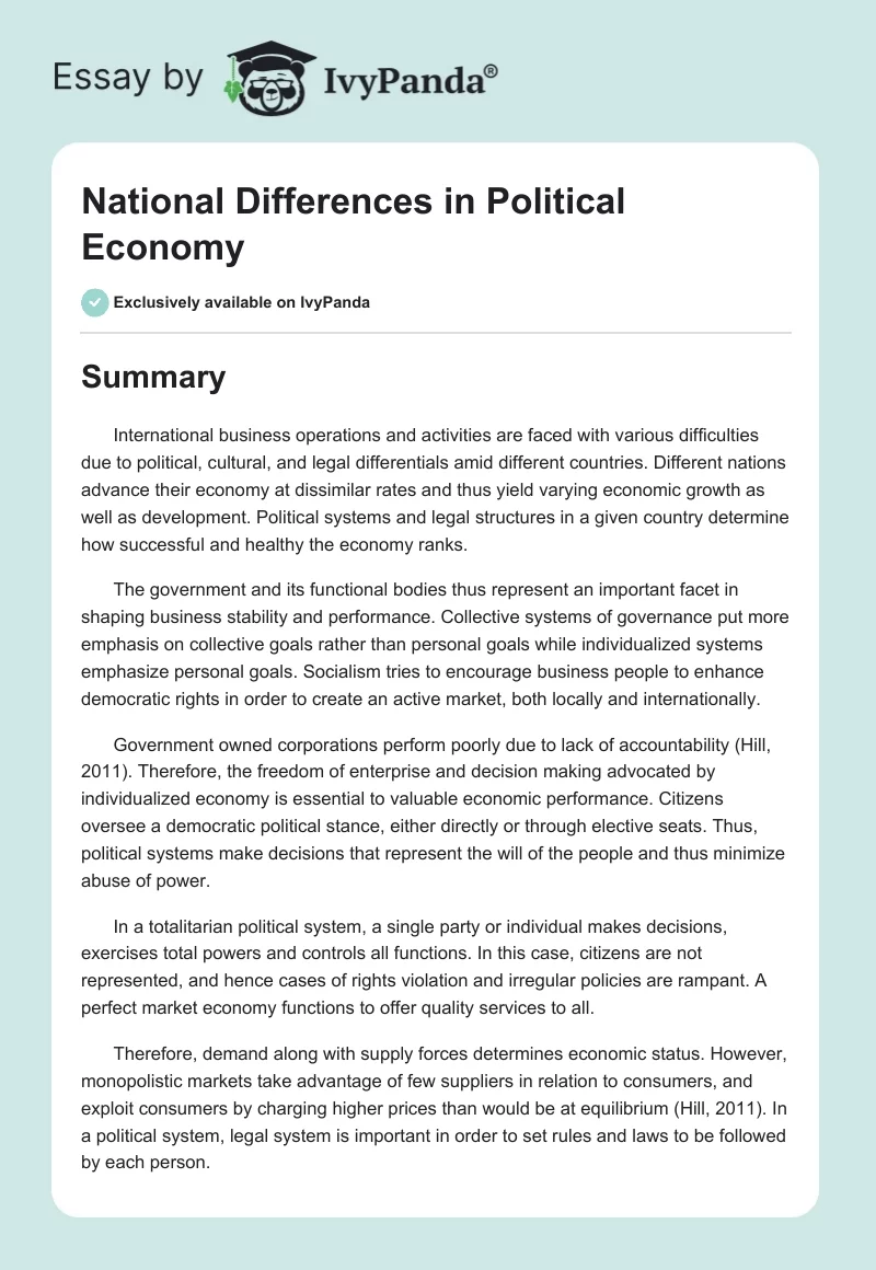 National Differences in Political Economy. Page 1
