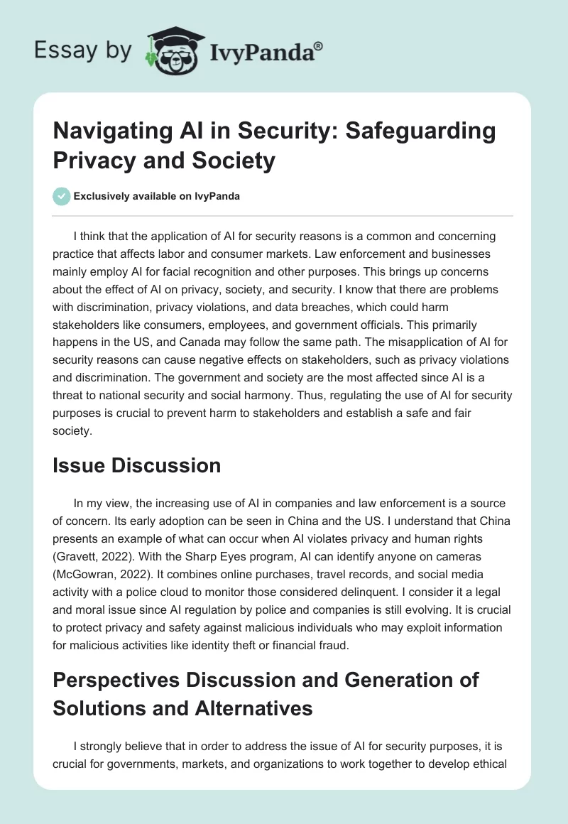 Navigating AI in Security: Safeguarding Privacy and Society. Page 1