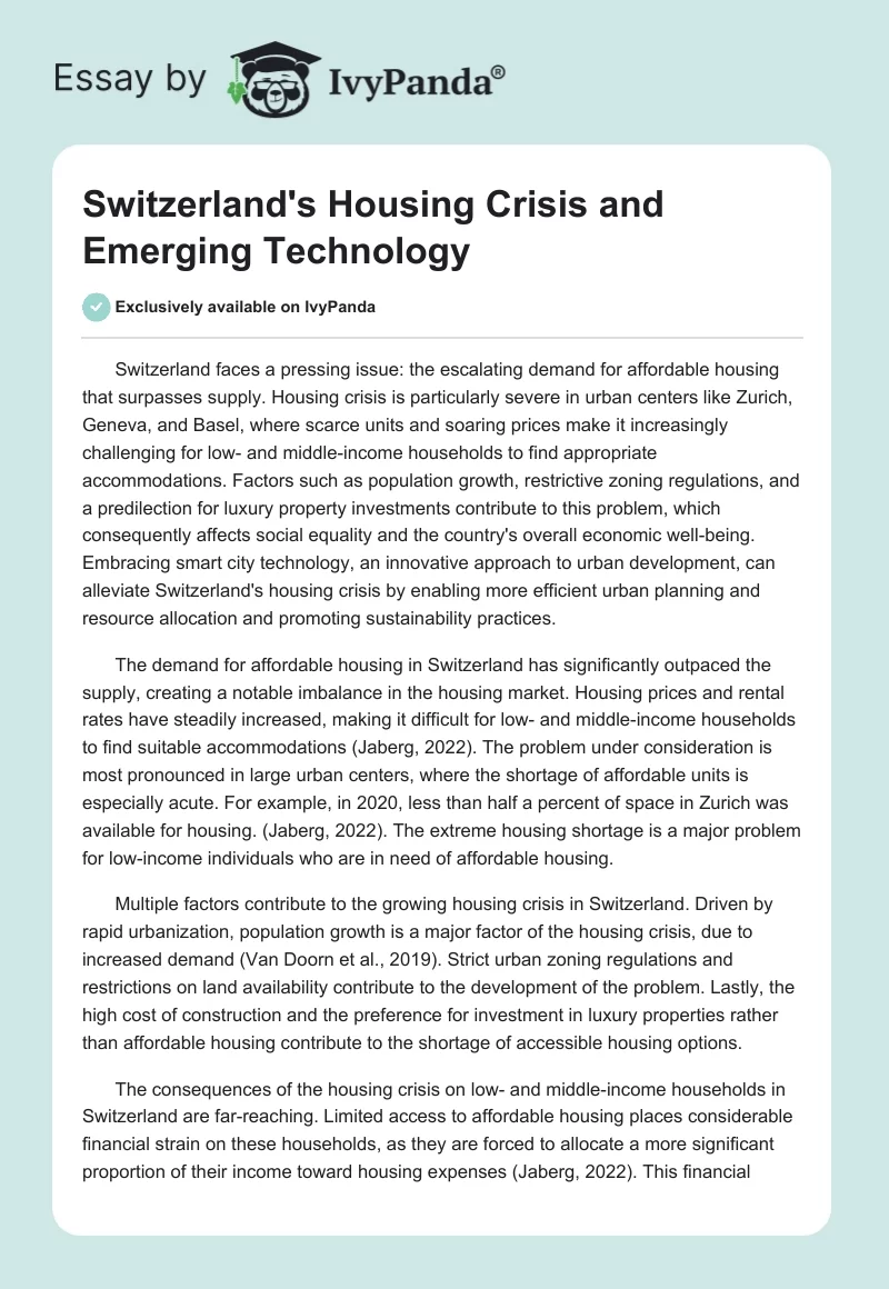 Switzerland's Housing Crisis and Emerging Technology. Page 1