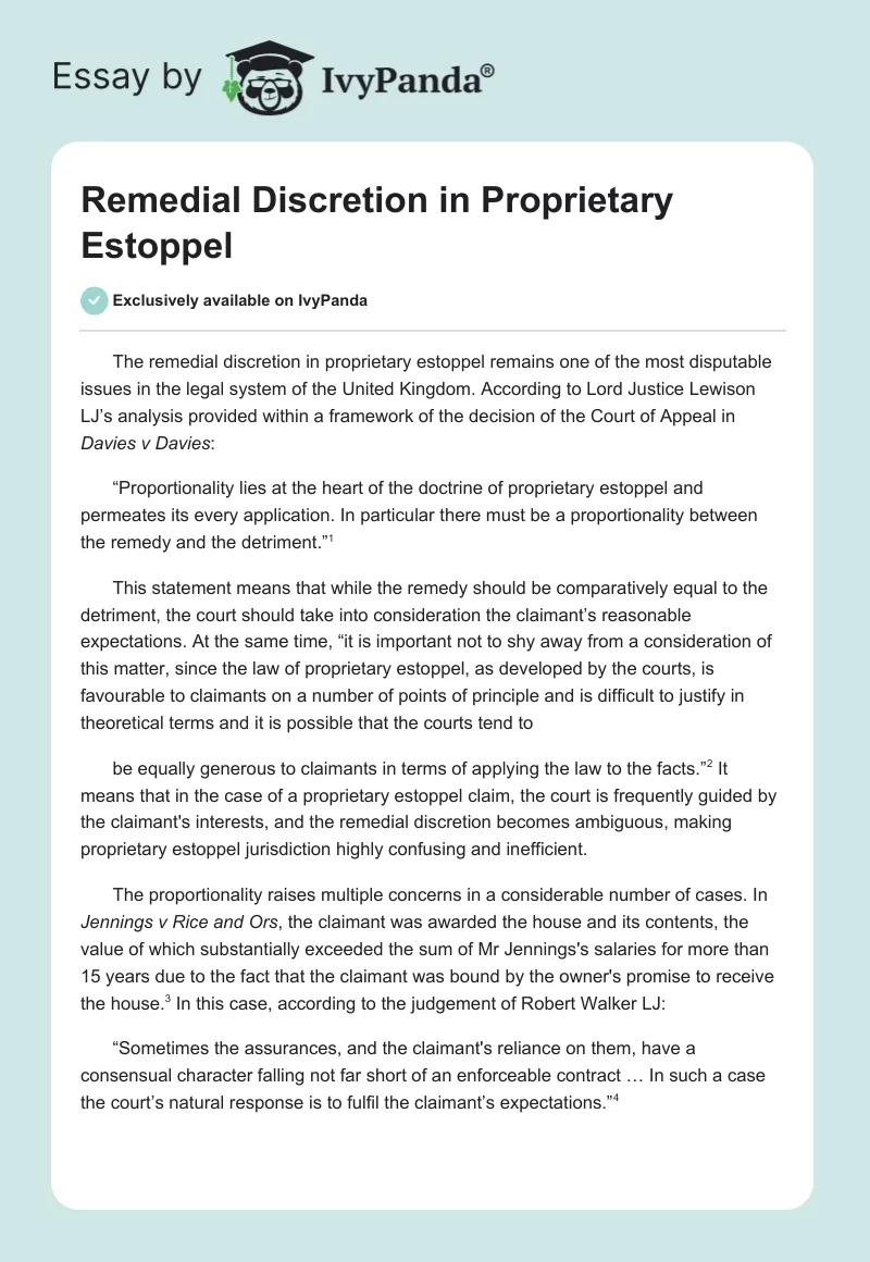Remedial Discretion in Proprietary Estoppel. Page 1