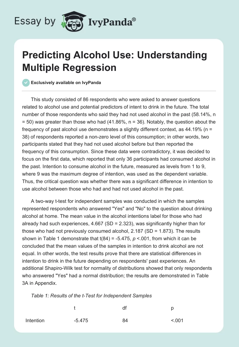 Predicting Alcohol Use: Understanding Multiple Regression. Page 1