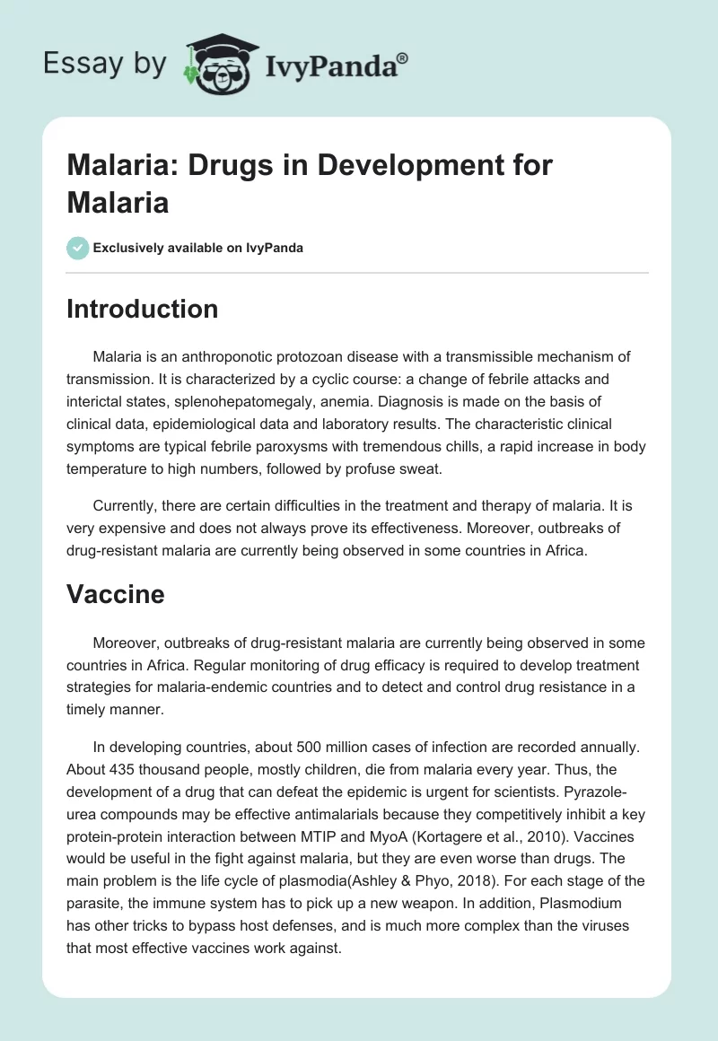 Malaria: Drugs in Development for Malaria. Page 1