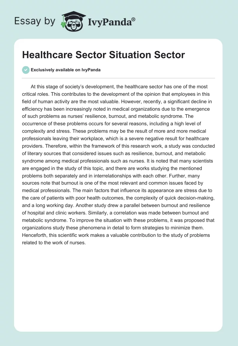 Healthcare Sector Situation Sector. Page 1