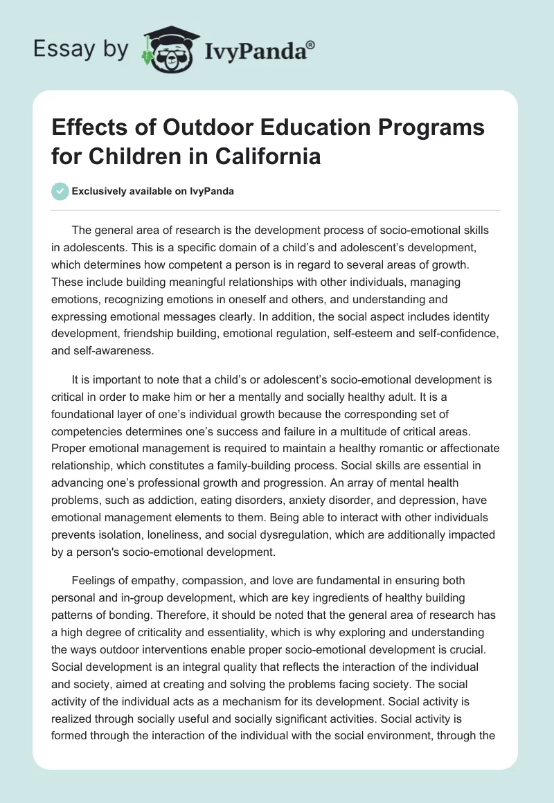Effects of Outdoor Education Programs for Children in California. Page 1