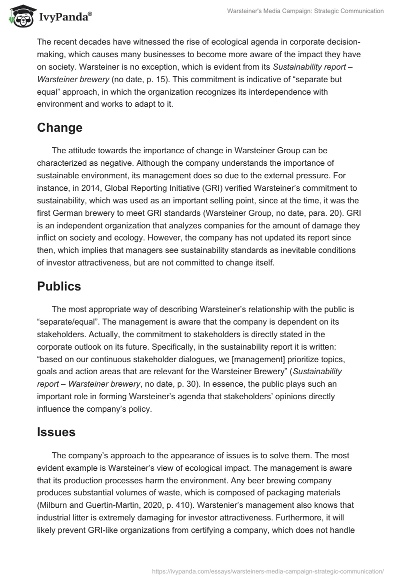 Warsteiner's Media Campaign: Strategic Communication. Page 2