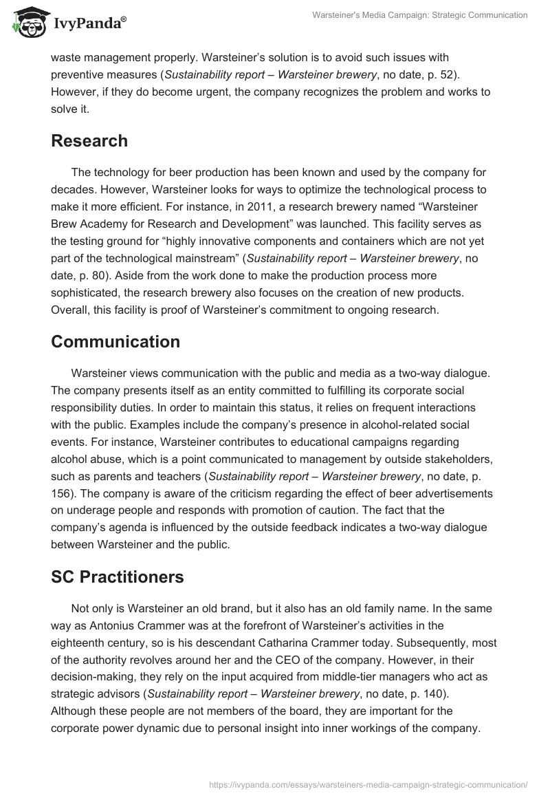 Warsteiner's Media Campaign: Strategic Communication. Page 3