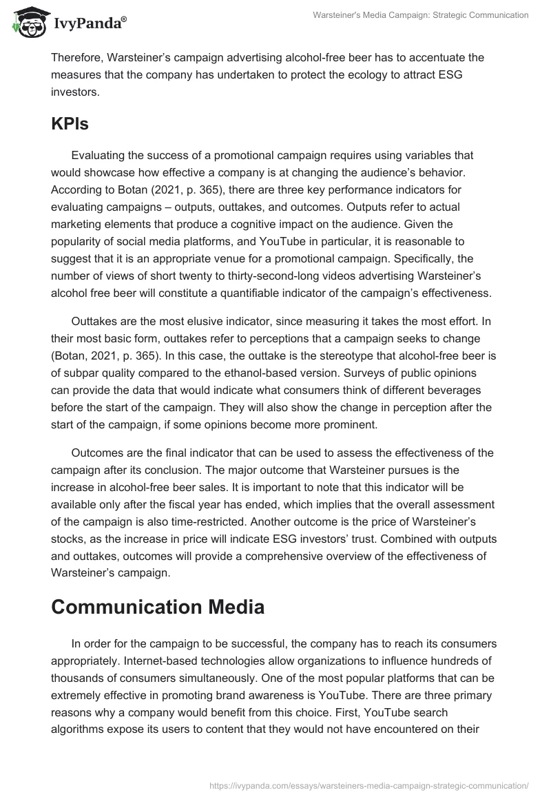 Warsteiner's Media Campaign: Strategic Communication. Page 5