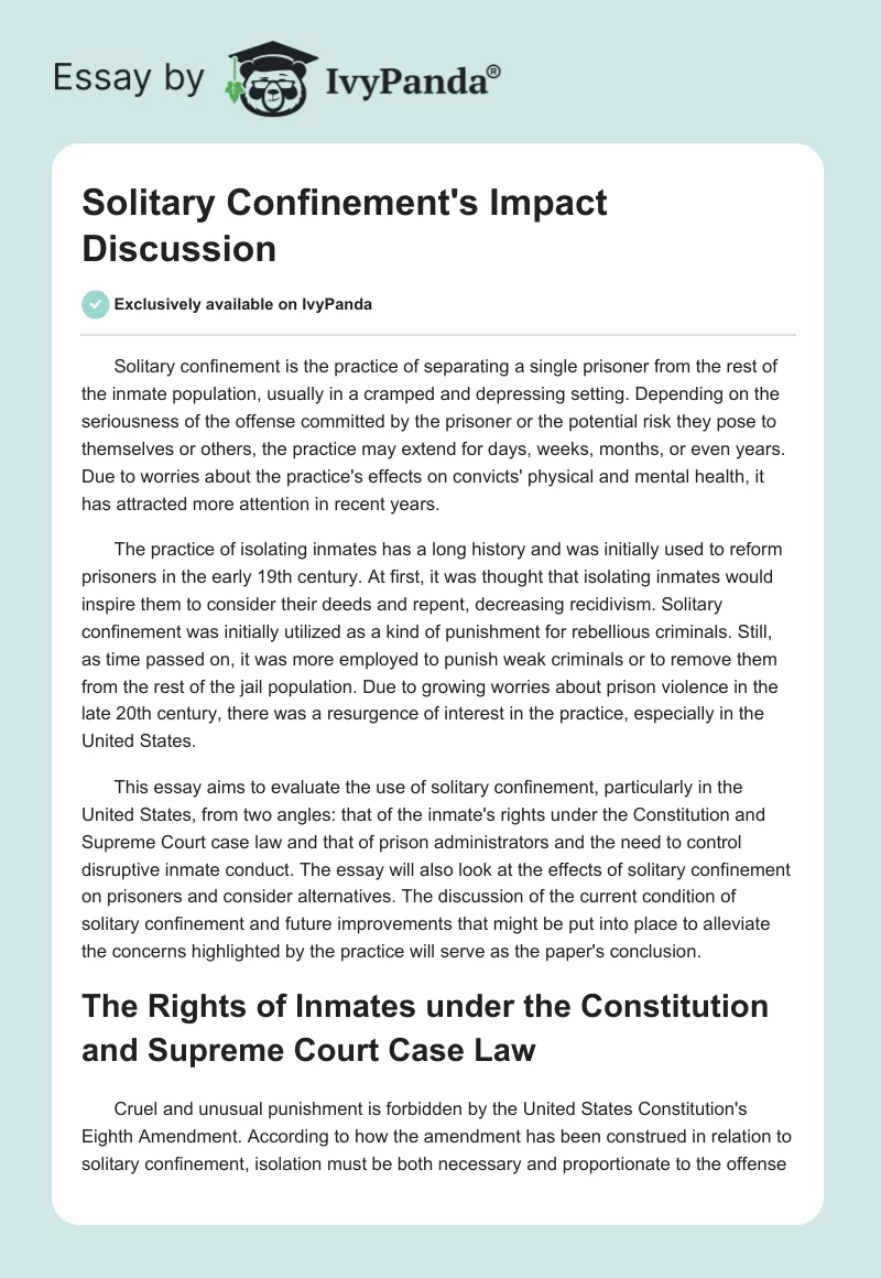 Solitary Confinement's Impact Discussion. Page 1