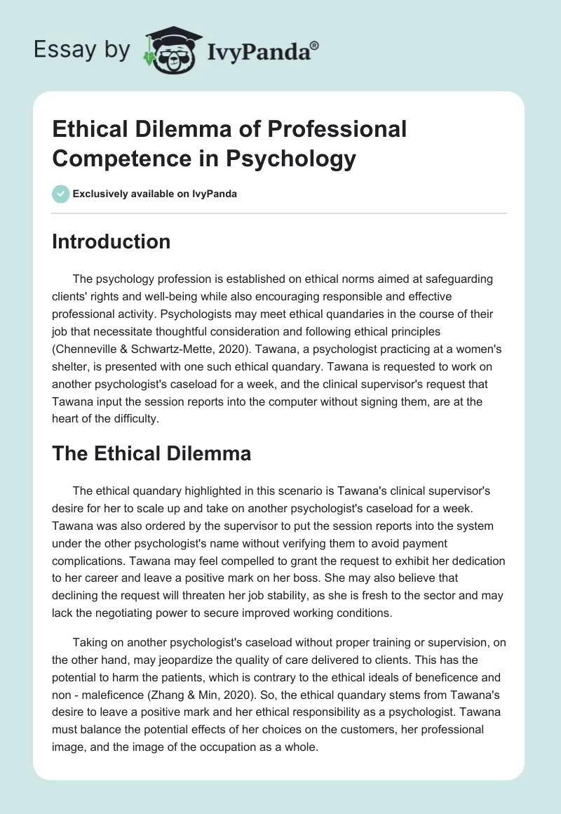 Ethical Dilemma of Professional Competence in Psychology. Page 1