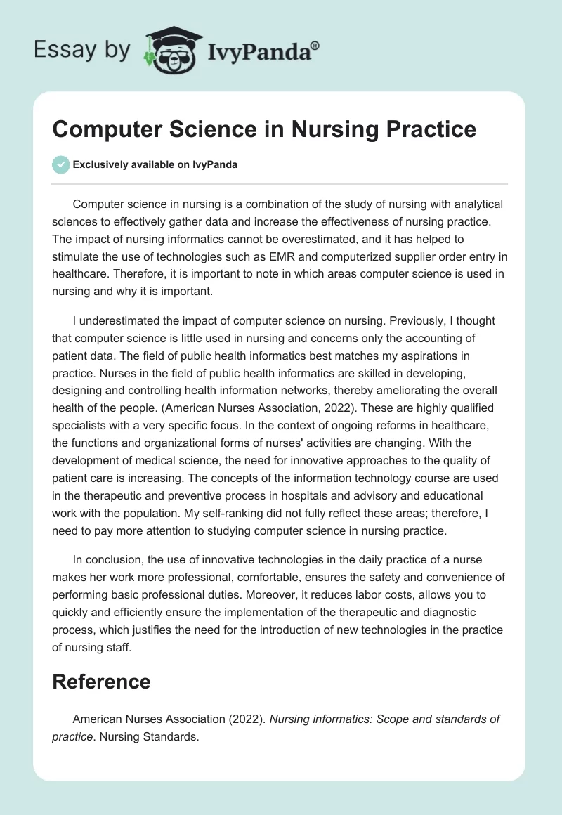 Computer Science in Nursing Practice. Page 1