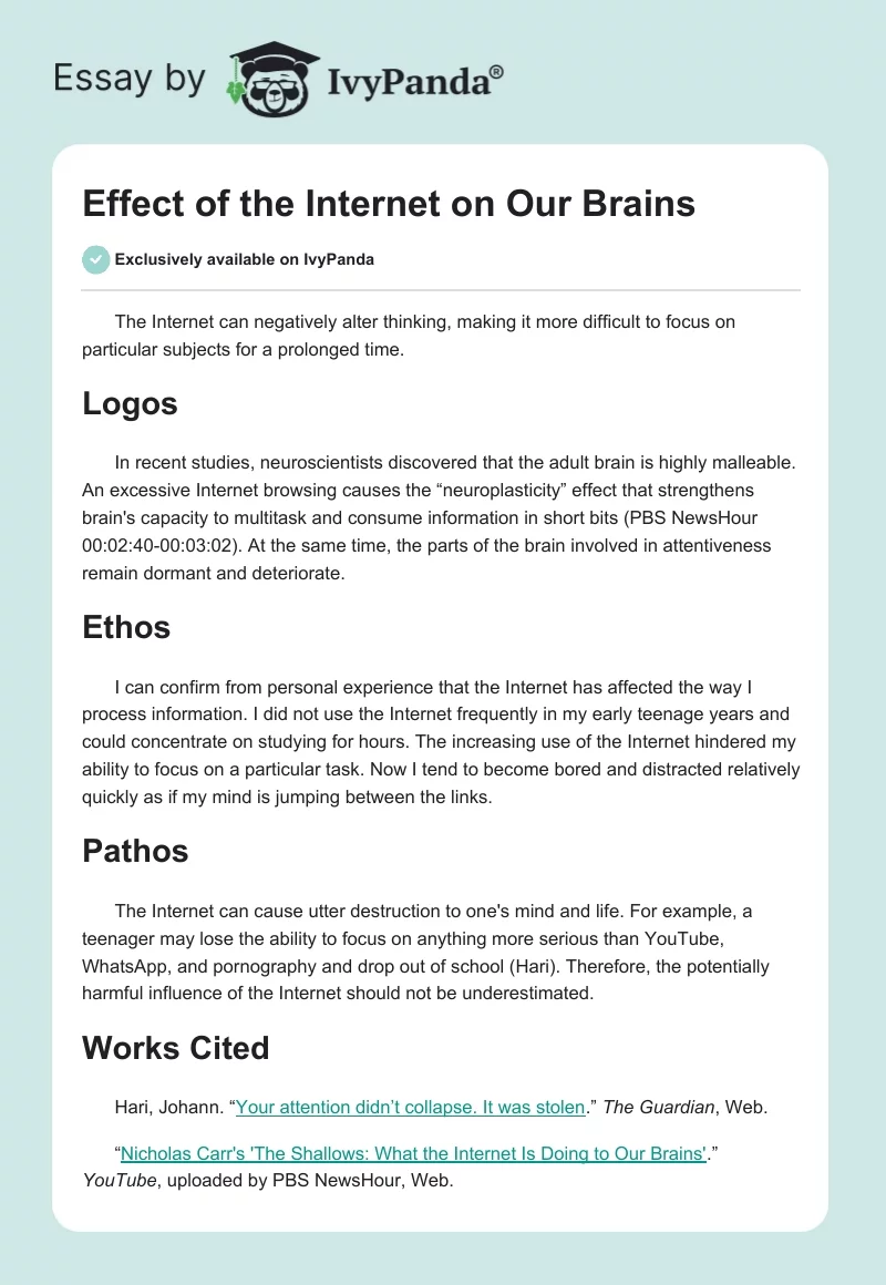 Effect of the Internet on Our Brains. Page 1