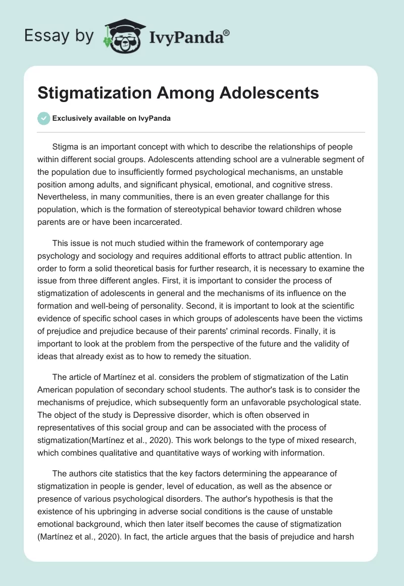 Stigmatization Among Adolescents. Page 1