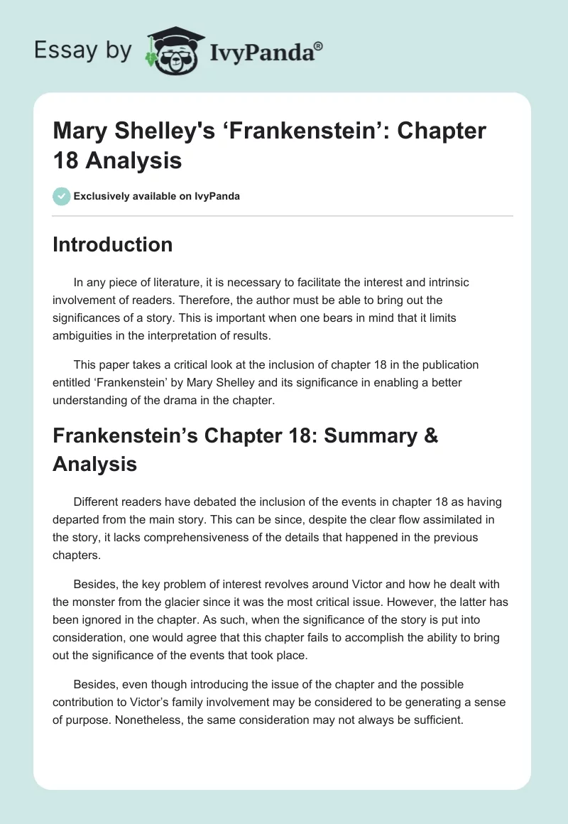 Mary Shelley's ‘Frankenstein’: Chapter 18 Analysis. Page 1