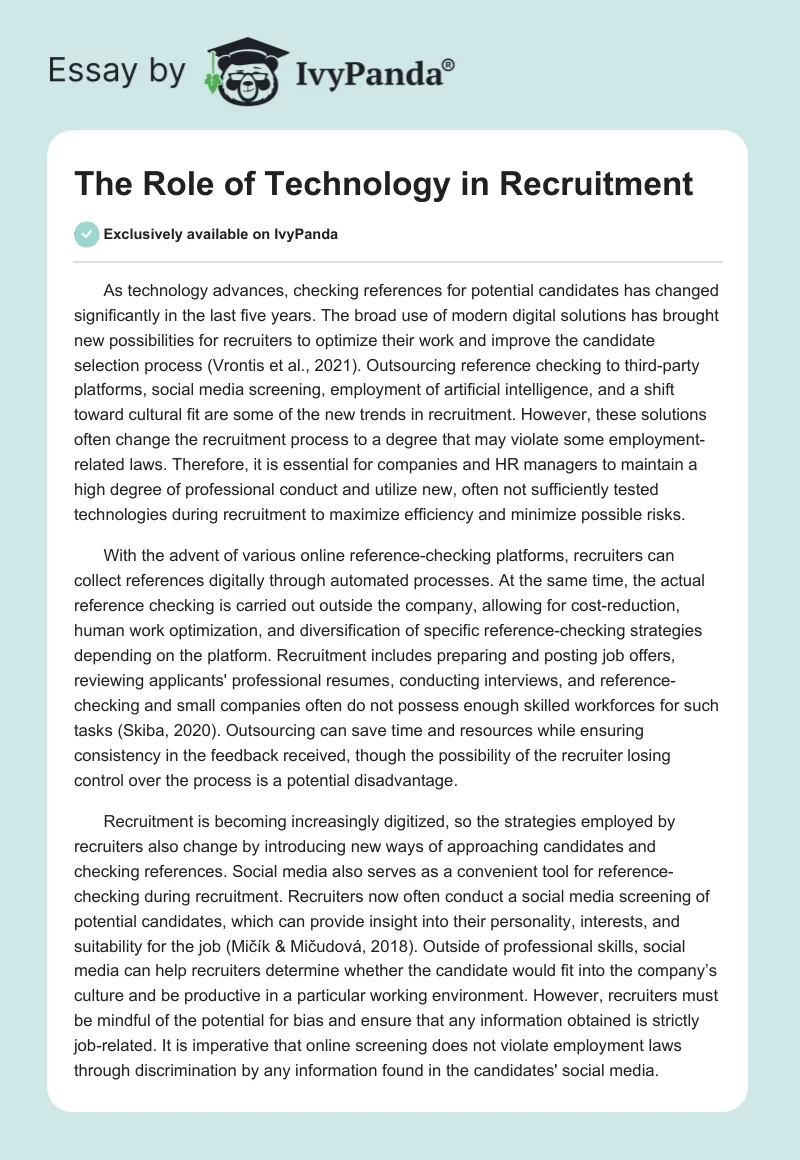 The Role of Technology in Recruitment. Page 1
