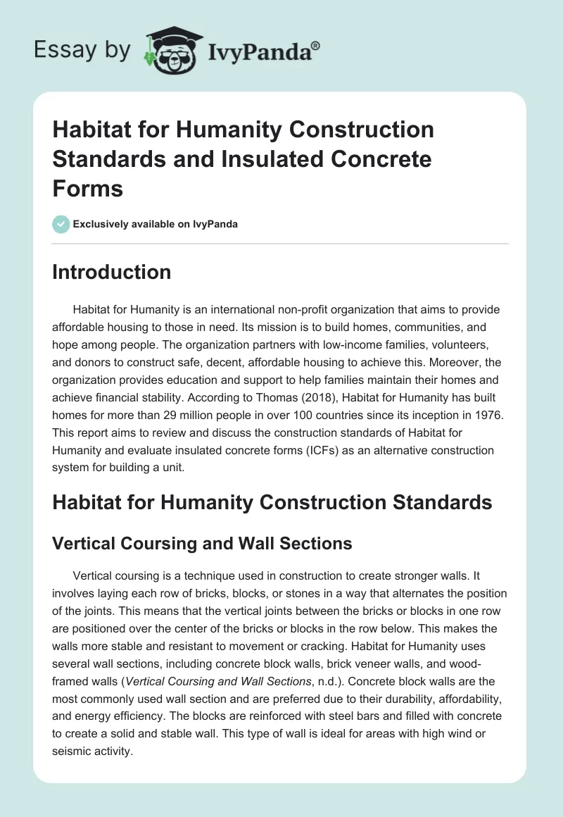 Habitat for Humanity Construction Standards and Insulated Concrete Forms. Page 1