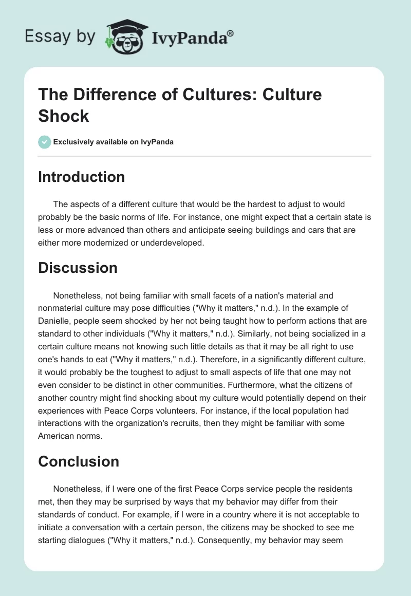 The Difference of Cultures: Culture Shock. Page 1