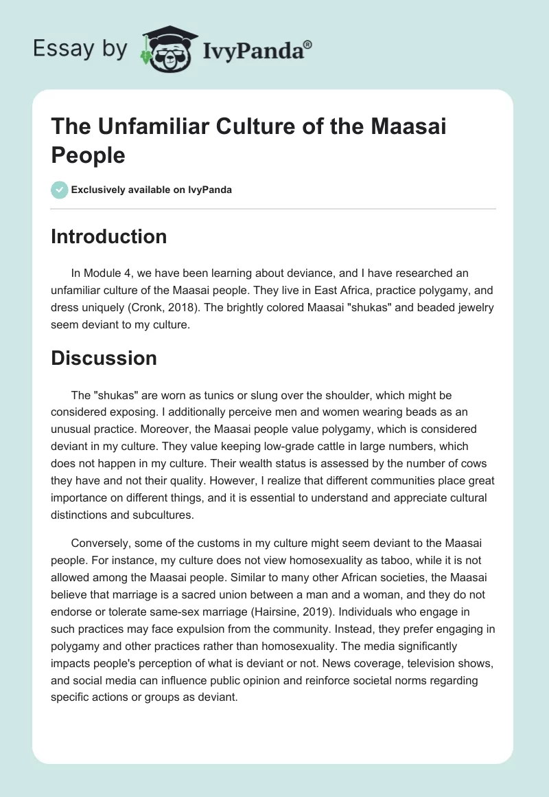 The Unfamiliar Culture of the Maasai People. Page 1