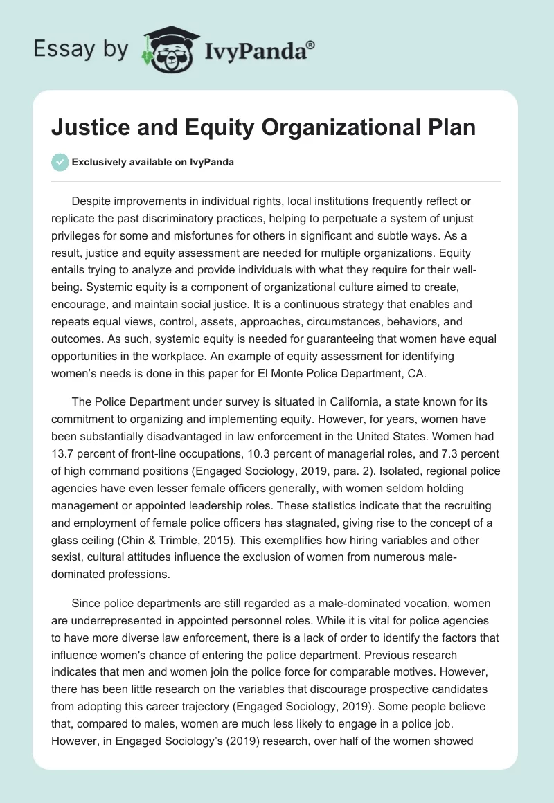 Justice and Equity Organizational Plan. Page 1
