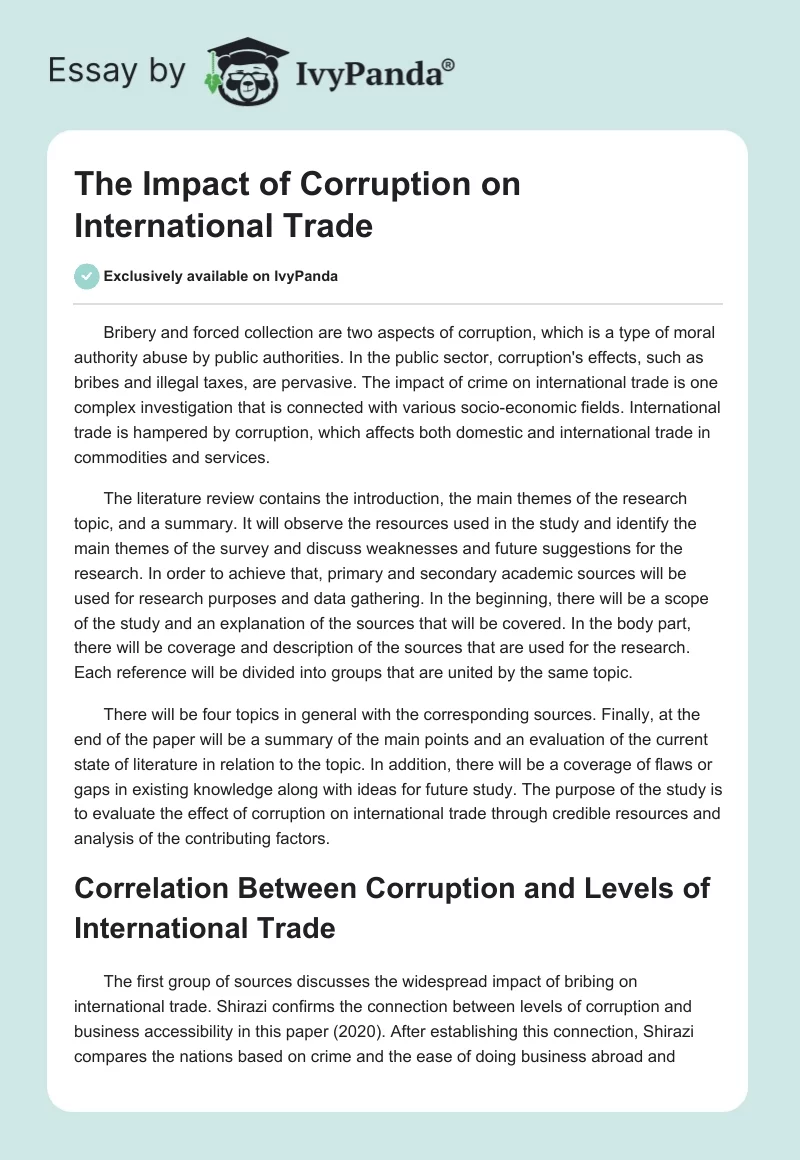 The Impact of Corruption on International Trade. Page 1