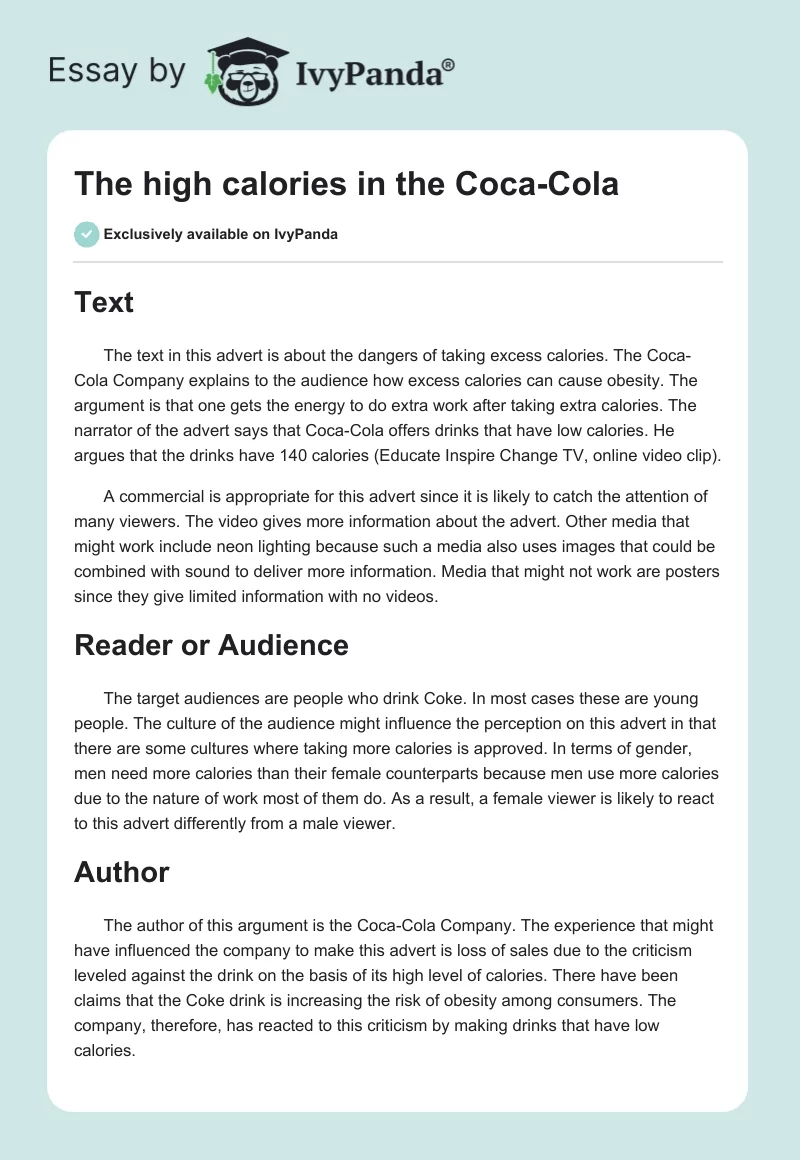 The High Calories in the Coca-Cola. Page 1