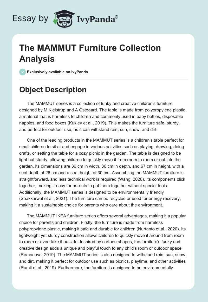 The MAMMUT Furniture Collection Analysis. Page 1