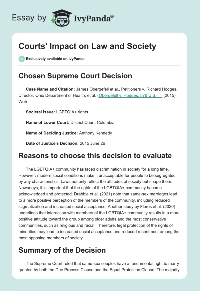 Courts' Impact on Law and Society. Page 1