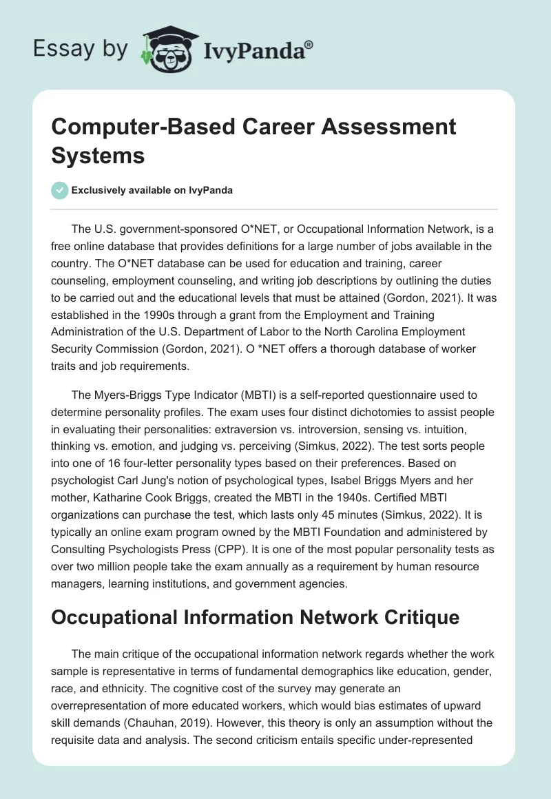 Computer-Based Career Assessment Systems. Page 1
