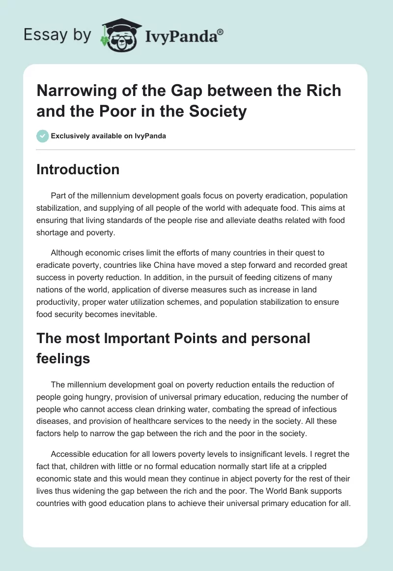 Narrowing of the Gap Between the Rich and the Poor in the Society. Page 1