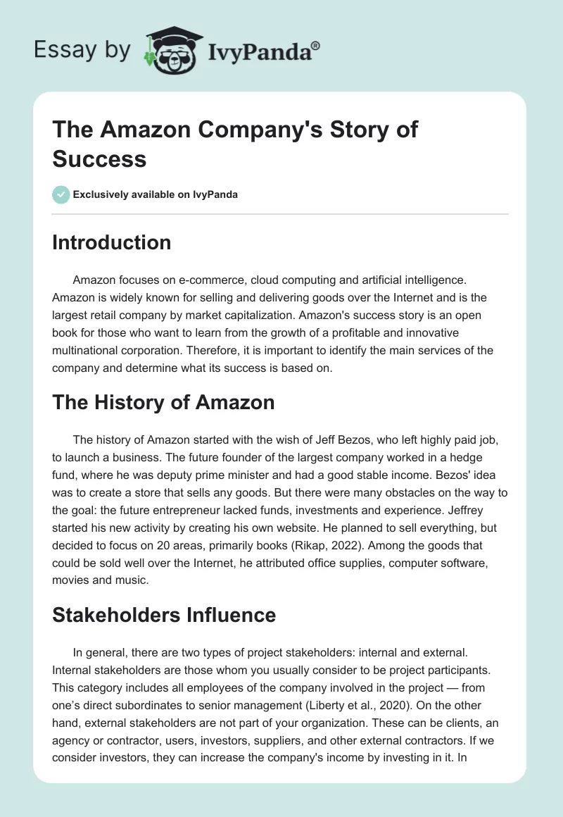 The Amazon Company's Story of Success. Page 1