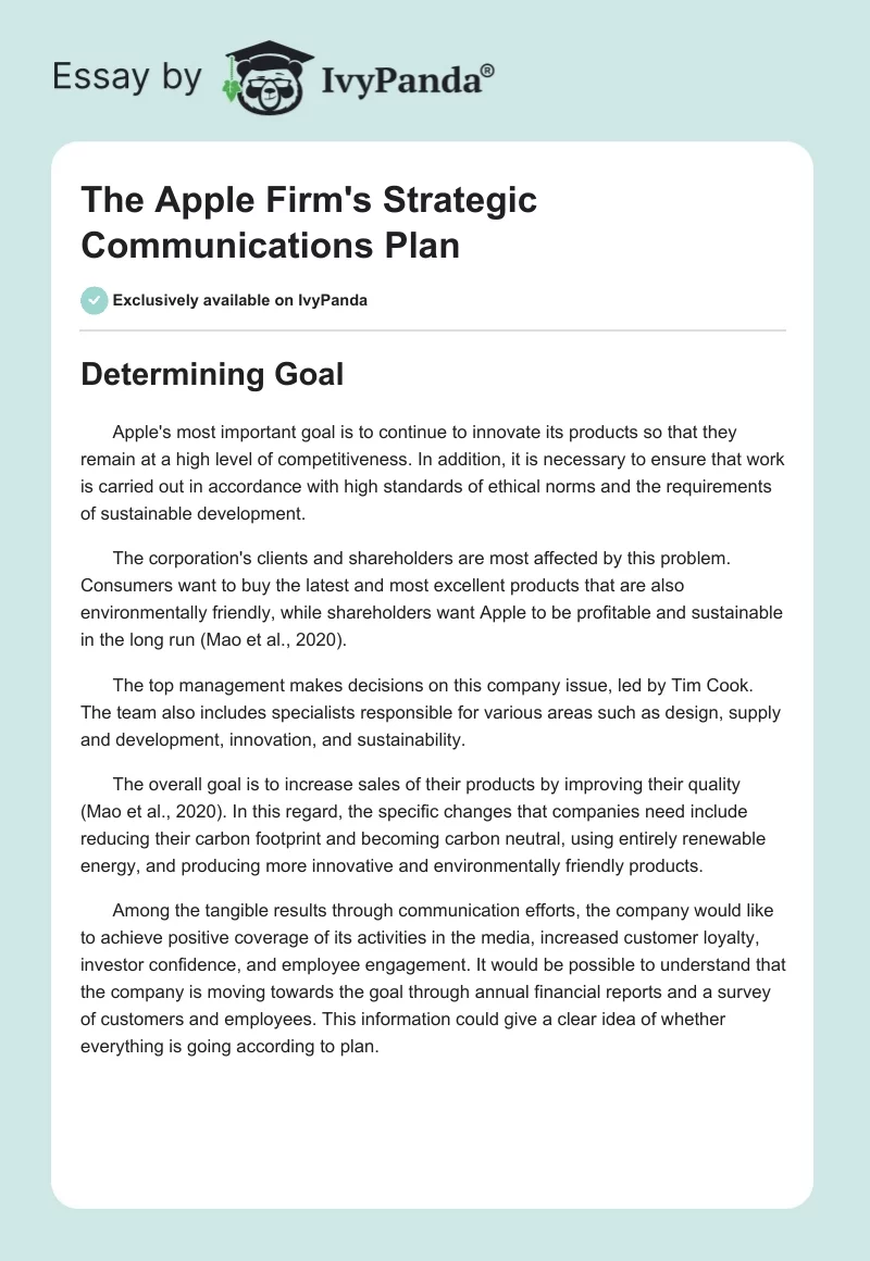 The Apple Firm's Strategic Communications Plan. Page 1