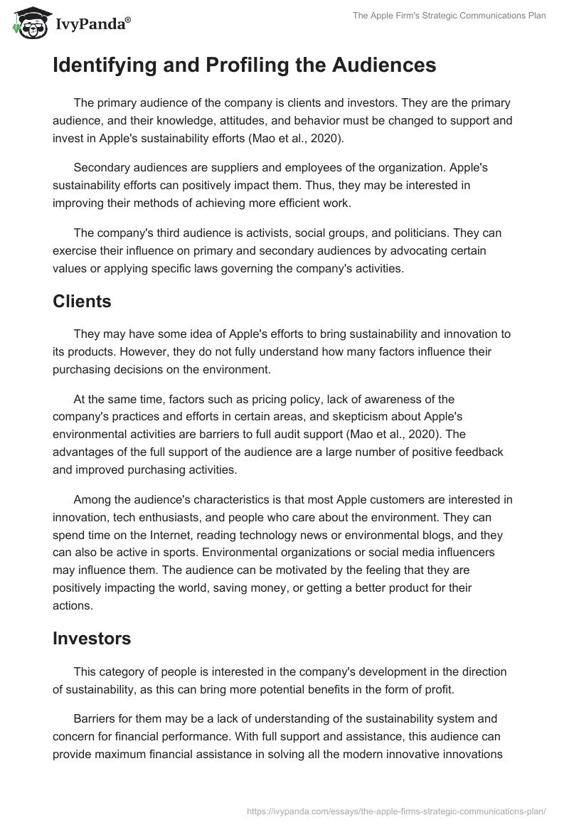 The Apple Firm's Strategic Communications Plan. Page 2