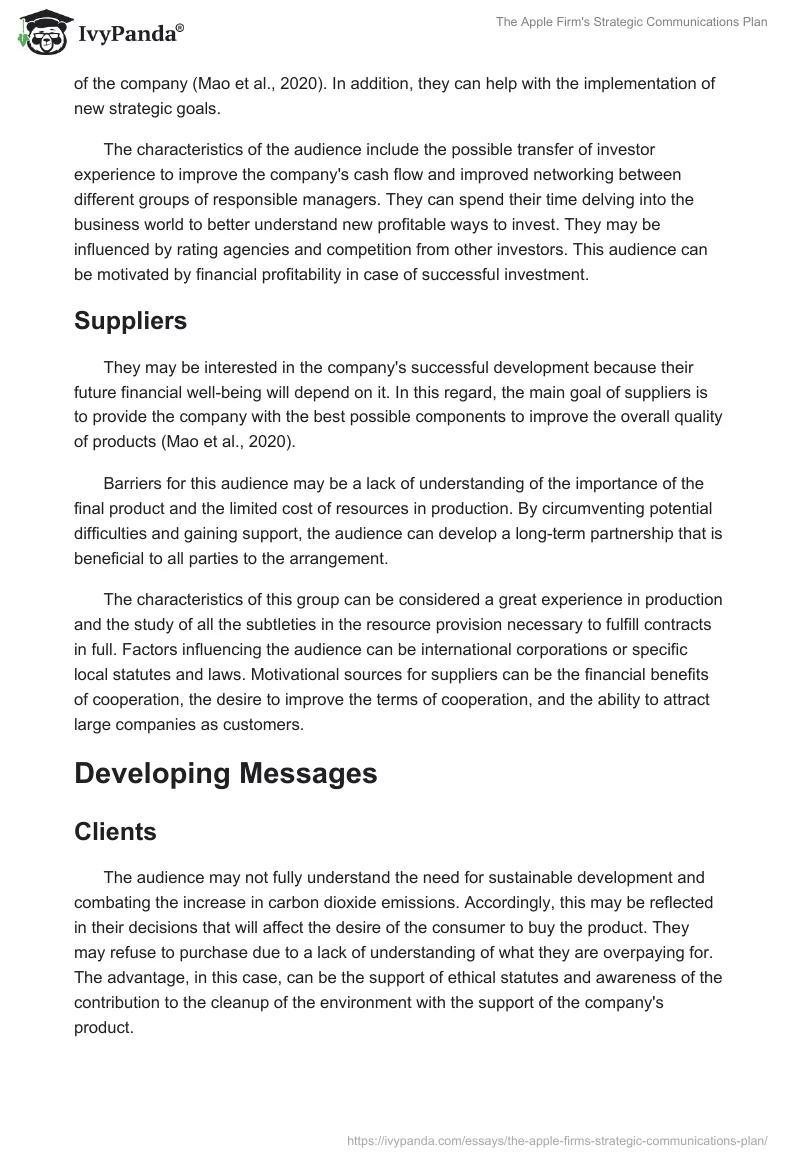 The Apple Firm's Strategic Communications Plan. Page 3